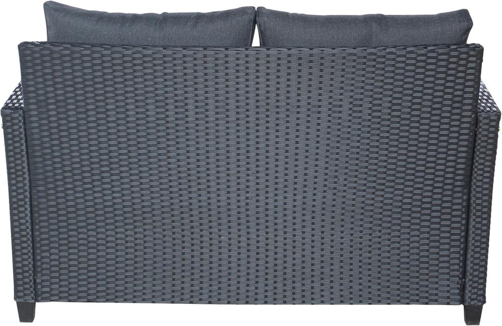 Torino terrassimööbli 2 kohaline diivan, must polürotang / tumehall pehmendus