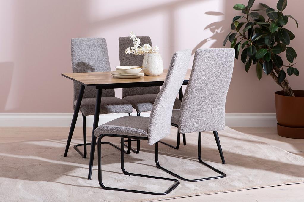 Montpellier & Jasmin söögilaua komplekt neljale, 120x75 cm, puidutoonis/must laud & must/hallid toolid