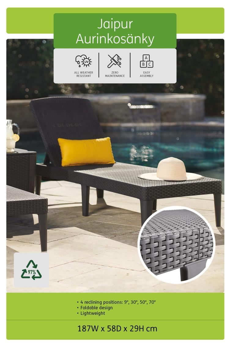 Jaipur aiamööbli lamamistool, must