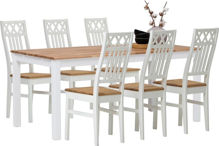 Hovi söögilaua komplekt 170x85. Valge/tamme värvi laud. Valge tool, tammepuidust iste