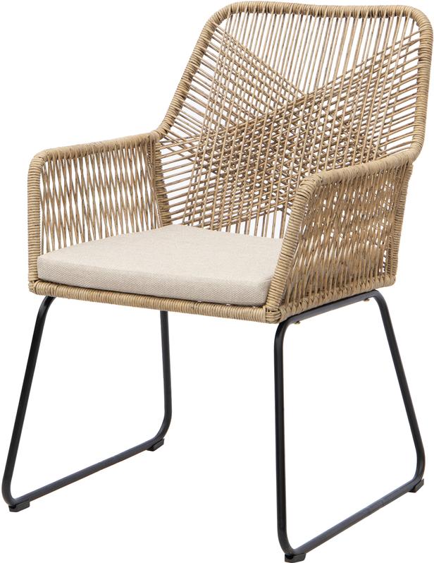 Maren aiamööbli söögilaua tool, naturaalne polürotang / must raam / beež pehmendus