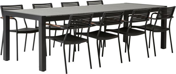 Dakota & Calle aiamööbli komplekt, laud ja toolid kaheksale, pikendatava lauaga