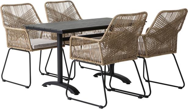 Dakota & Maren aiamööblikomplekt, laud ja toolid neljale, 130x70cm