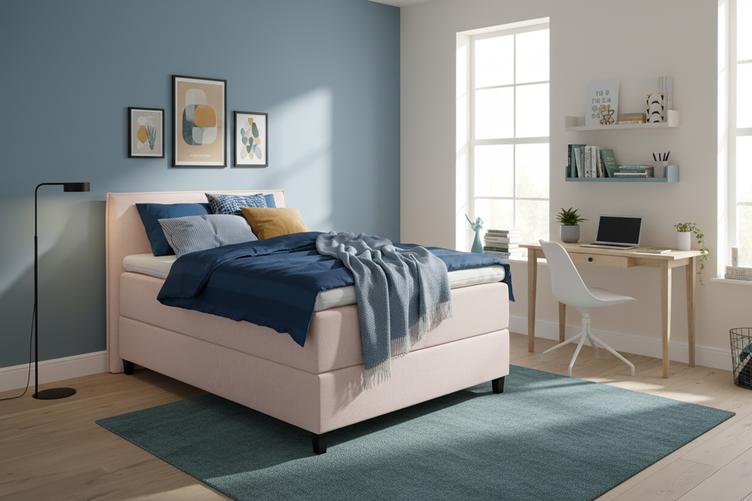 Bliss pesukastiga jenkkivoodi, 120x200 cm (hard), beež Eleni 708 kangas