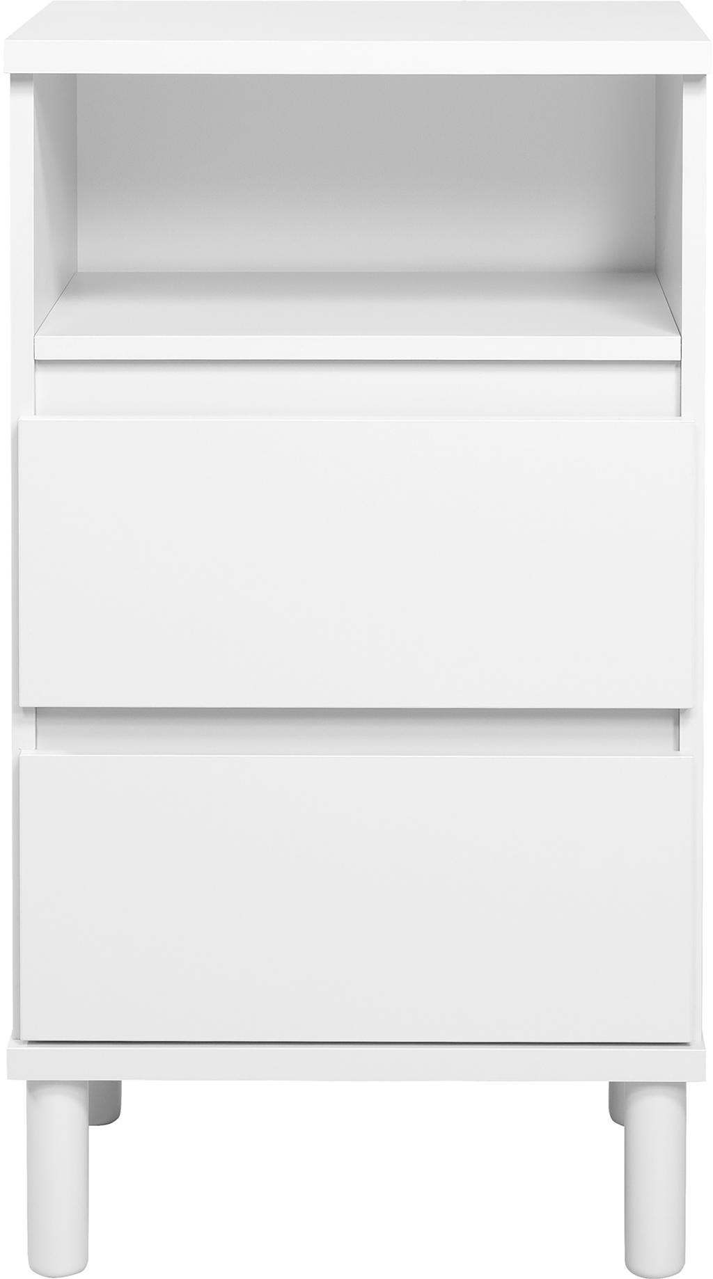 Sata kummut nr. 4. 47 cm, 2 sahtlit+ ava, valge, ümar jalg