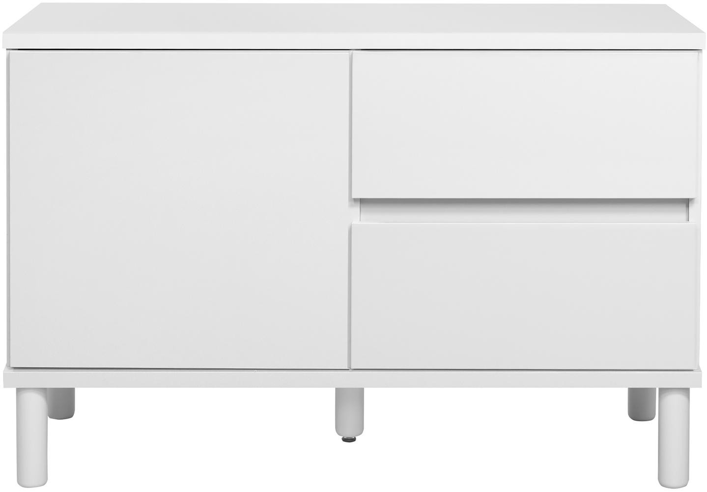 Sata kummutkapp nr. 9. 92 cm, uks vasakul + 2 sahtlit, valge, ümar jalg