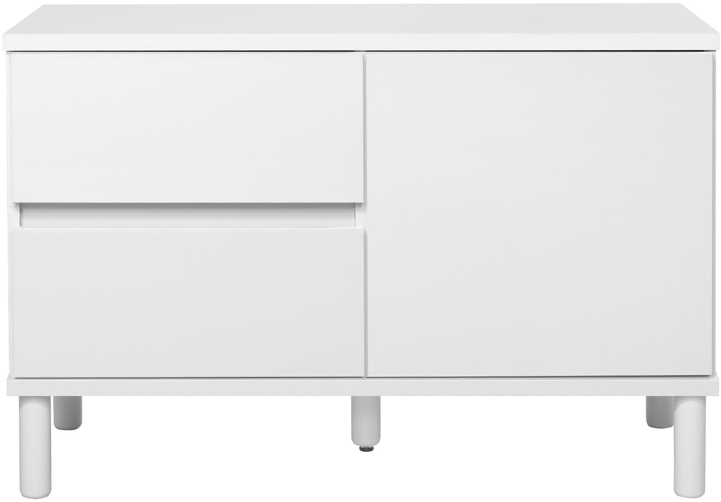 Sata kummutkapp nr. 10. 92 cm, uks paremal + 2 sahtlit, valge, ümar jalg