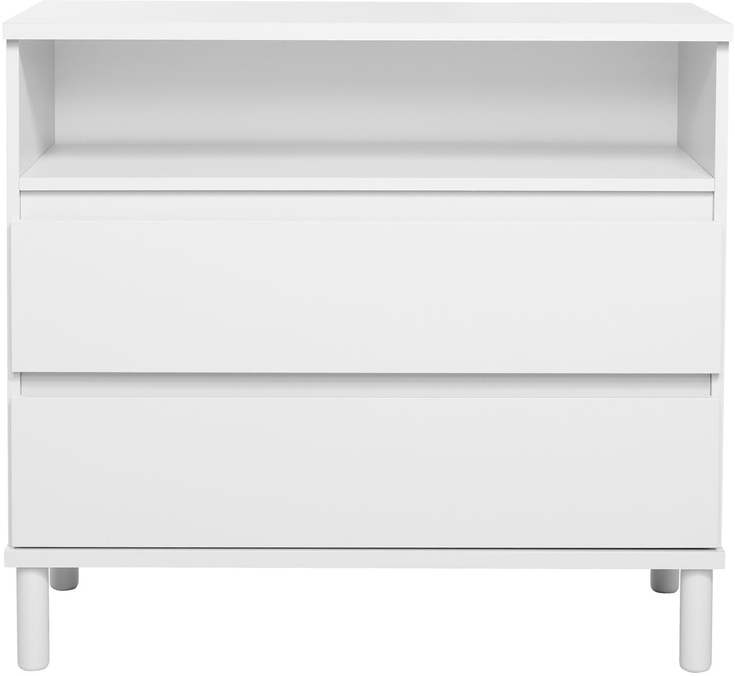 Sata kummut nr. 19. 92 cm, ava + 2 sahtlit, valge, ümar jalg