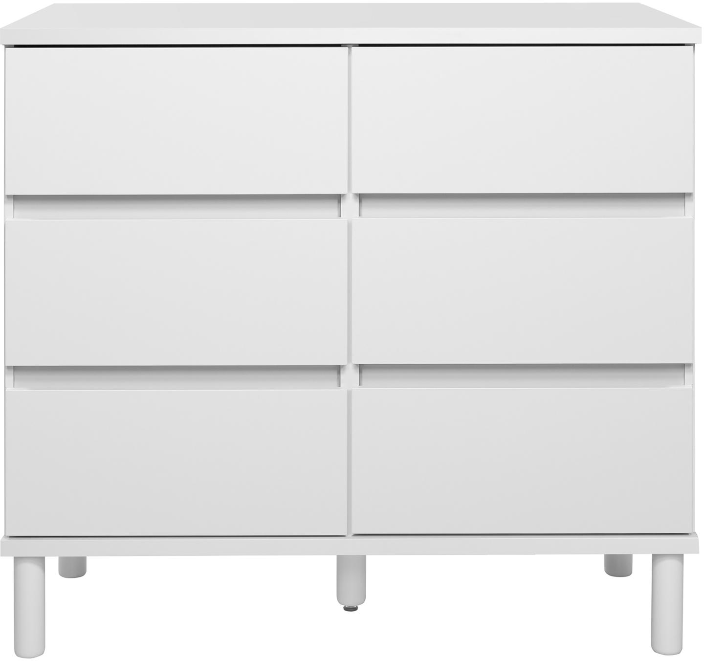 Sata kummut nr. 21. 92 cm, 6 sahtlit, valge, ümar jalg