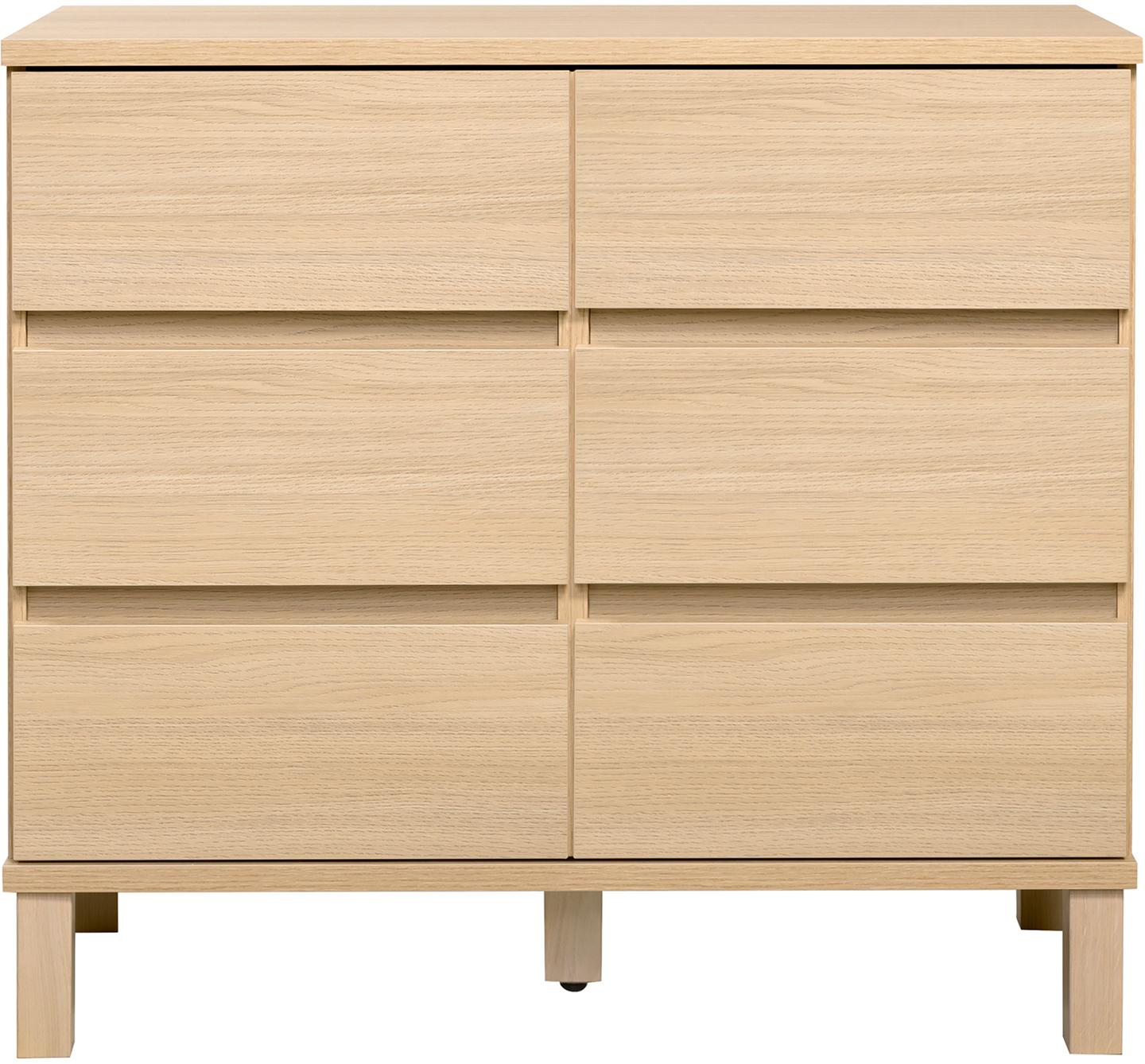 Sata kummut nr. 21. 92 cm, 6 sahtlit, hele tamm, kandiline jalg