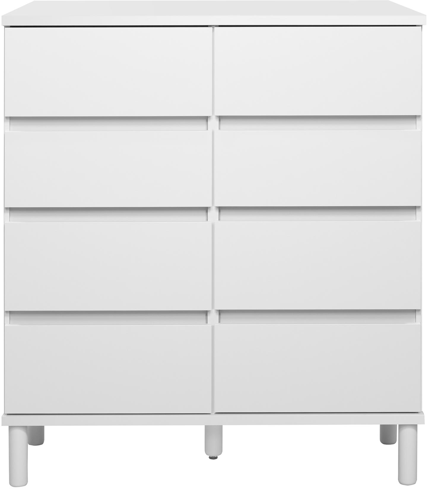 Sata kummut nr. 29. 92 cm, 8 sahtlit, valge, ümar jalg