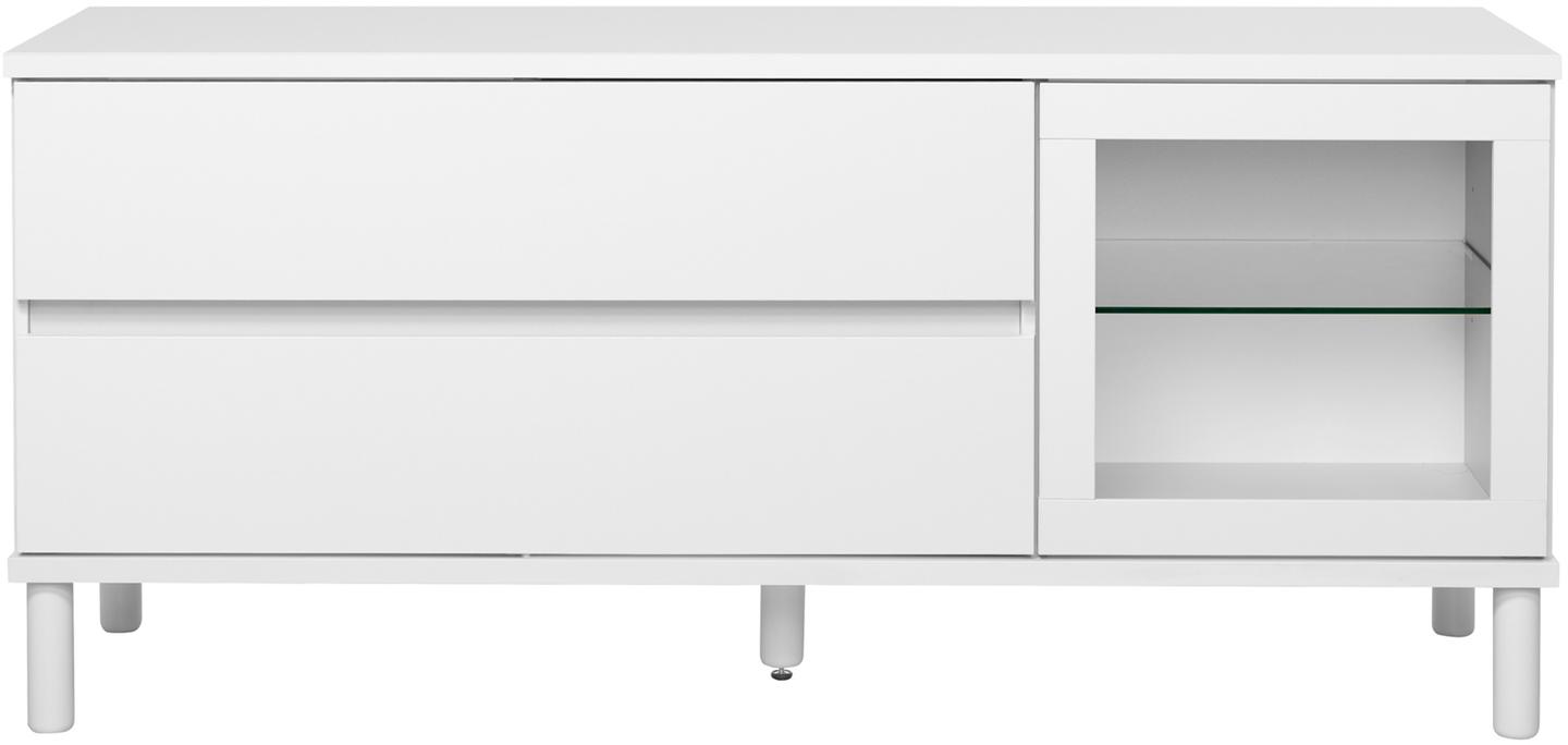 Sata kapp nr. 40. 138 cm, 2 sahtlit + klaasuks paremal, valge, ümar jalg