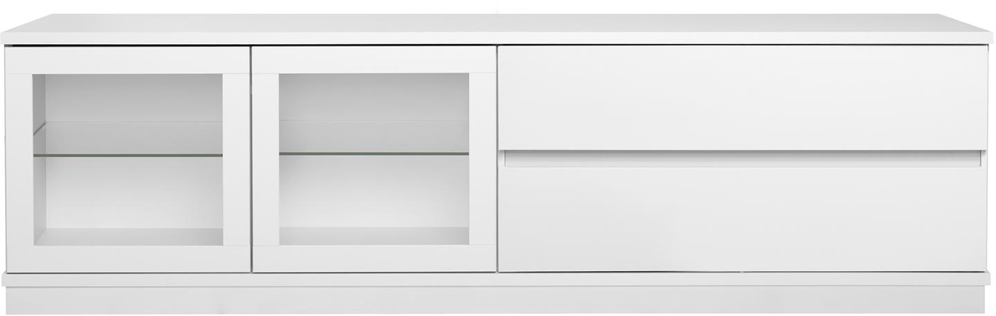 Sata kapp nr. 47. 183 cm, 2 klaasust vasakul + 2 sahtlit, valge, sokkel