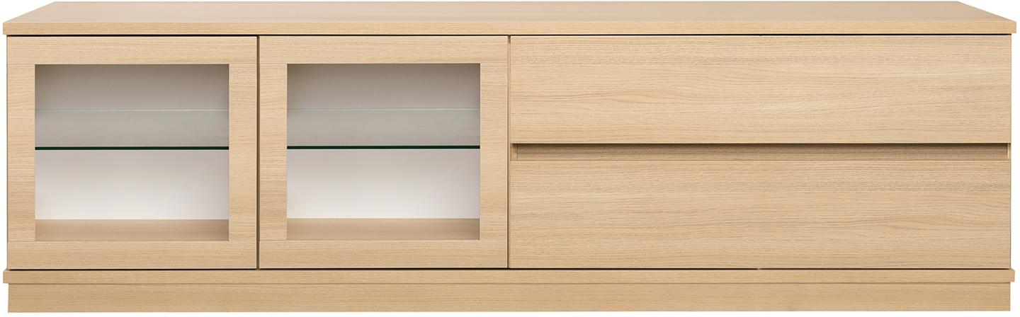 Sata kapp nr. 47. 183 cm, 2 klaasust vasakul + 2 sahtlit, hele tamm, sokkel