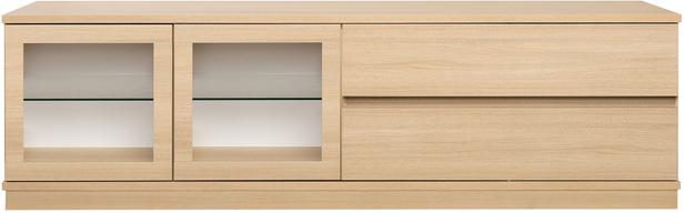 Sata kapp nr. 47. 183 cm, 2 klaasust vasakul + 2 sahtlit, hele tamm, sokkel