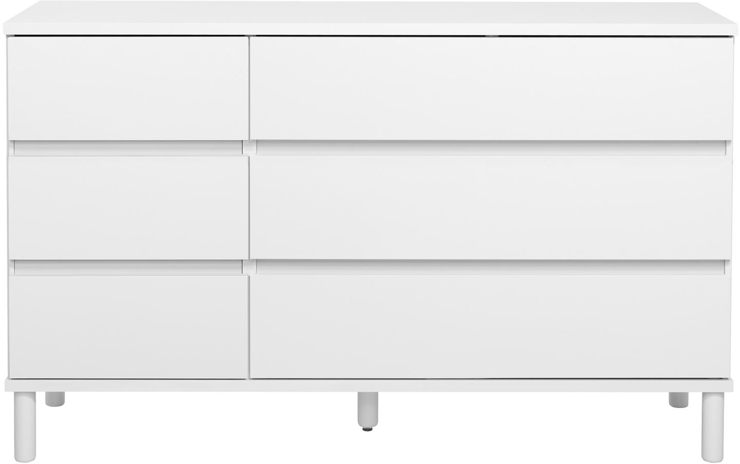 Sata puhvetkapp nr. 57. 138 cm, 3 sahtlit + 3 laia sahtlit, valge, ümar jalg