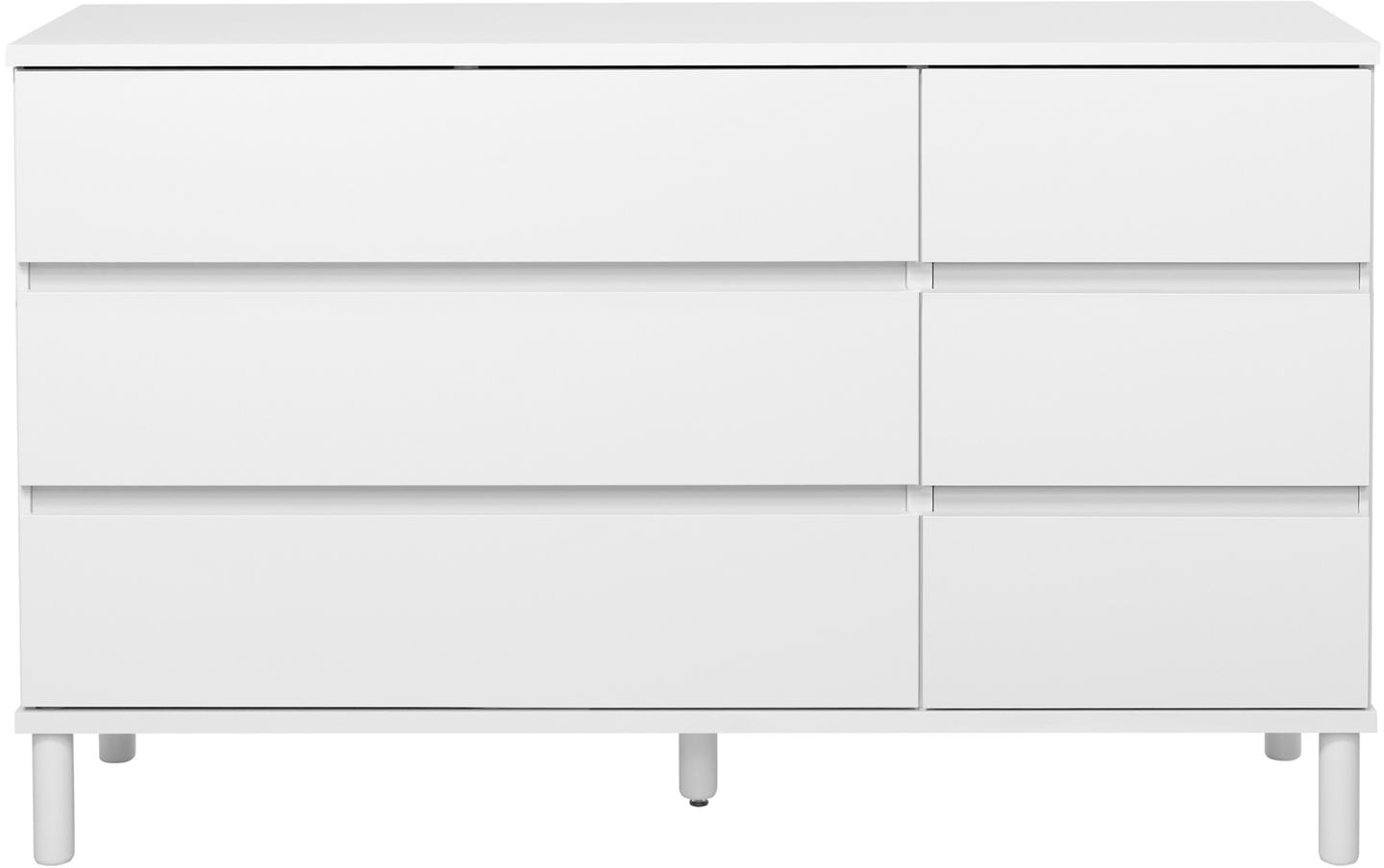 Sata puhvetkapp nr. 58. 138 cm, 3 sahtlit + 3 laia sahtlit, valge, ümar jalg