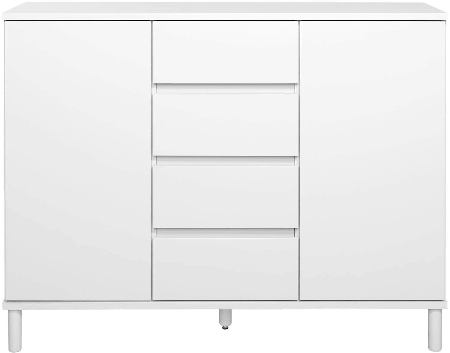 Sata kõrge puhvetkapp nr. 64. 138 cm, 2 ust + 4 sahtlit, valge, ümar jalg