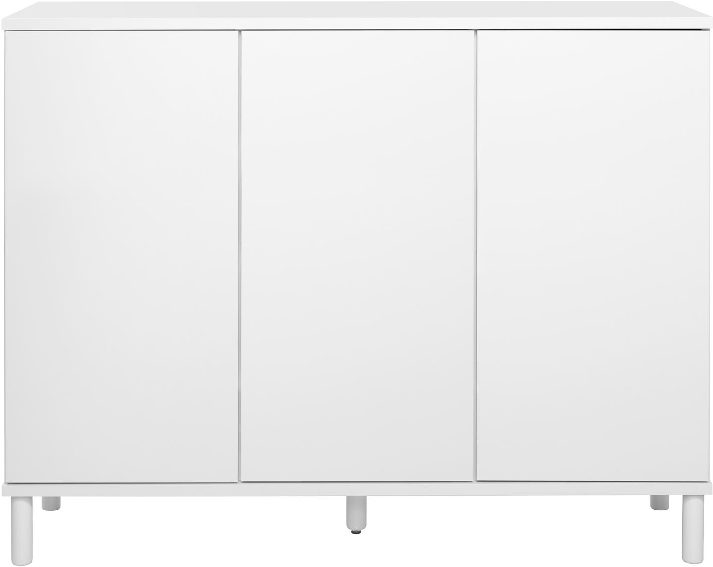 Sata kõrge puhvetkapp nr. 65. 138 cm, 3 ust, valge, ümar jalg