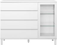 Pisipilt: Sata kõrge puhvetkapp nr. 70. 138 cm, 1 klaasuks paremal + 4 sahtlit, valge, ümar jalg