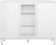 Pisipilt: Sata kõrge puhvetkapp nr. 71. 138 cm, 1 klaasuks + 2 ust, valge, ümar jalg