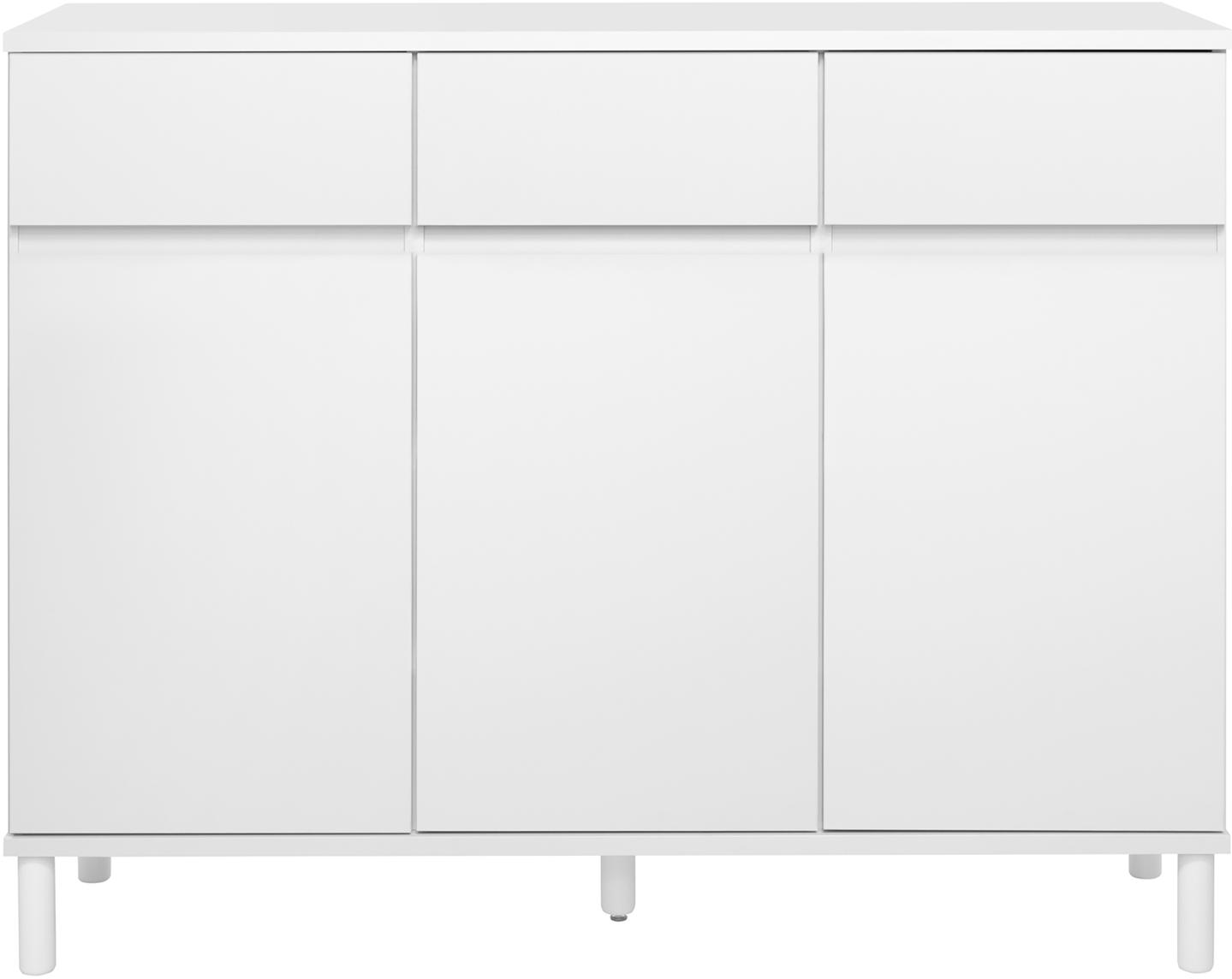 Sata kõrge puhvetkapp nr. 74. 138 cm, 3 ust + 3 sahtlit, valge, ümar jalg