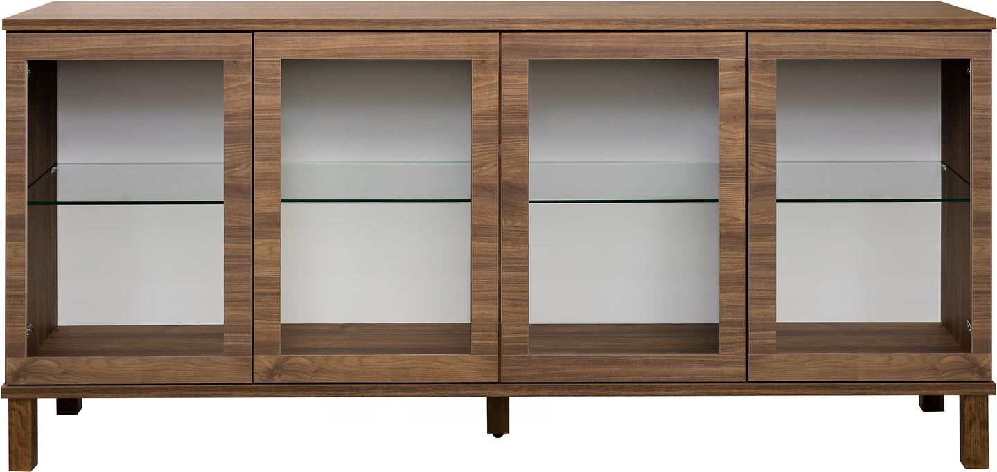 Sata lai puhvetkapp nr. 83. 183 cm, 4 klaasust, pruun, kandiline jalg