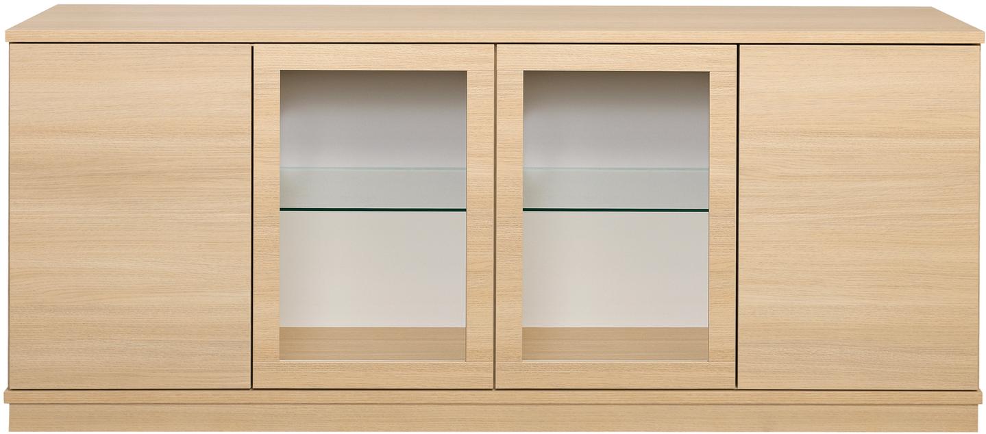 Sata lai puhvetkapp nr. 86. 183 cm, 2 ust + 2 klaasust, hele tamm, sokkel