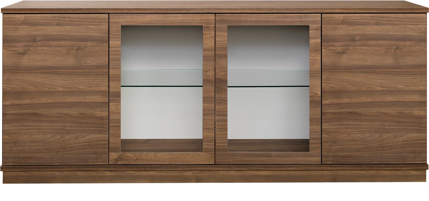 Sata lai puhvetkapp nr. 86. 183 cm, 2 ust  + 2 klaasust, pruun, sokkel