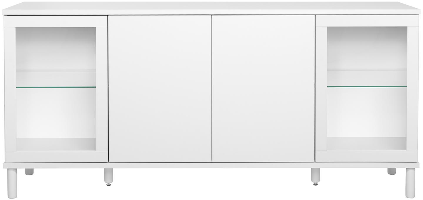 Sata lai puhvetkapp nr. 87. 183 cm, 2 ust + 2 klaasust, valge, ümar jalg