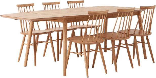 Söögilauakomplekt Reino pikendatav 170/215x95 kuuele, lakitud tamm