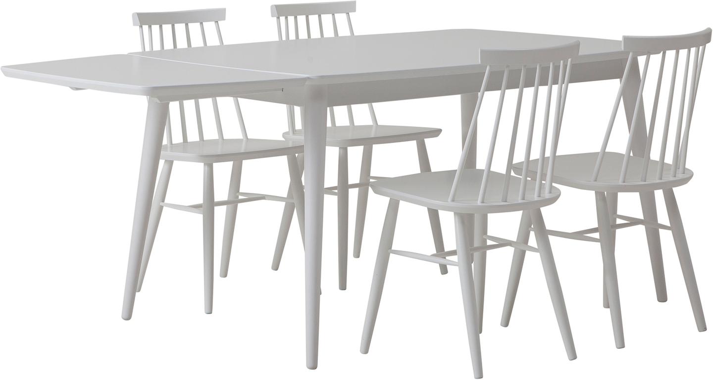 Reino söögilauakomplekt pikendatav 140/185x90 neljale, valge