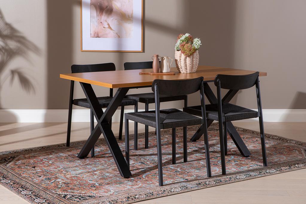 Cenni & Malmön söögilauakomplekt 160x90cm neljale, tamm/must