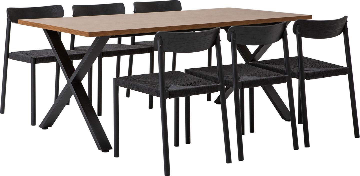 Cenni & Malmön söögilauakomplekt 190x90cm kuuele, tamm/must