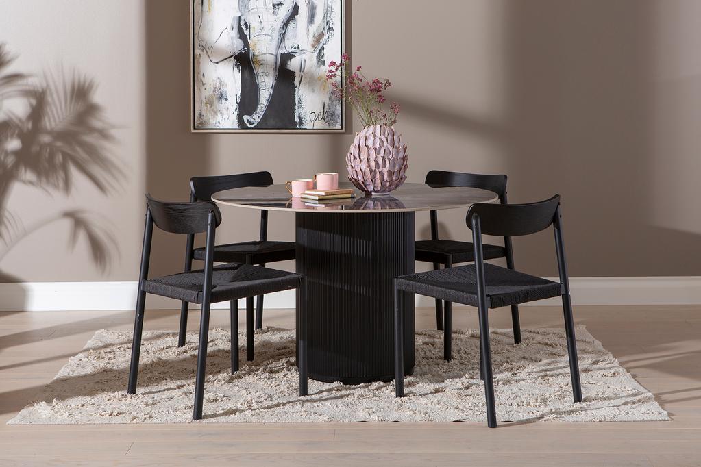 Kalida & Malmön söögilauakomplekt ümar 120cm neljale, must