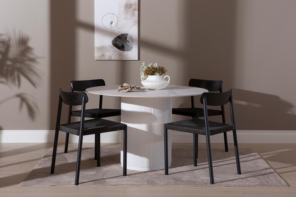 Kalida & Malmön söögilauakomplekt ümar 120cm neljale, valge/must