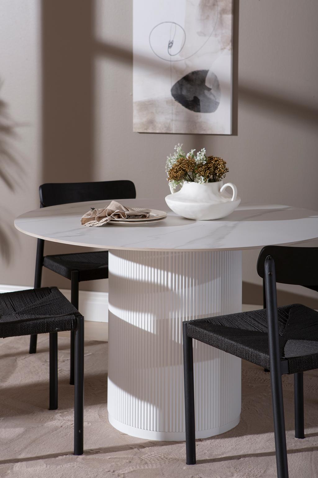 Kalida & Malmön söögilauakomplekt ümar 120cm neljale, valge/must