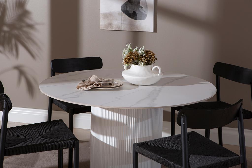 Kalida & Malmön söögilauakomplekt ümar 120cm neljale, valge/must