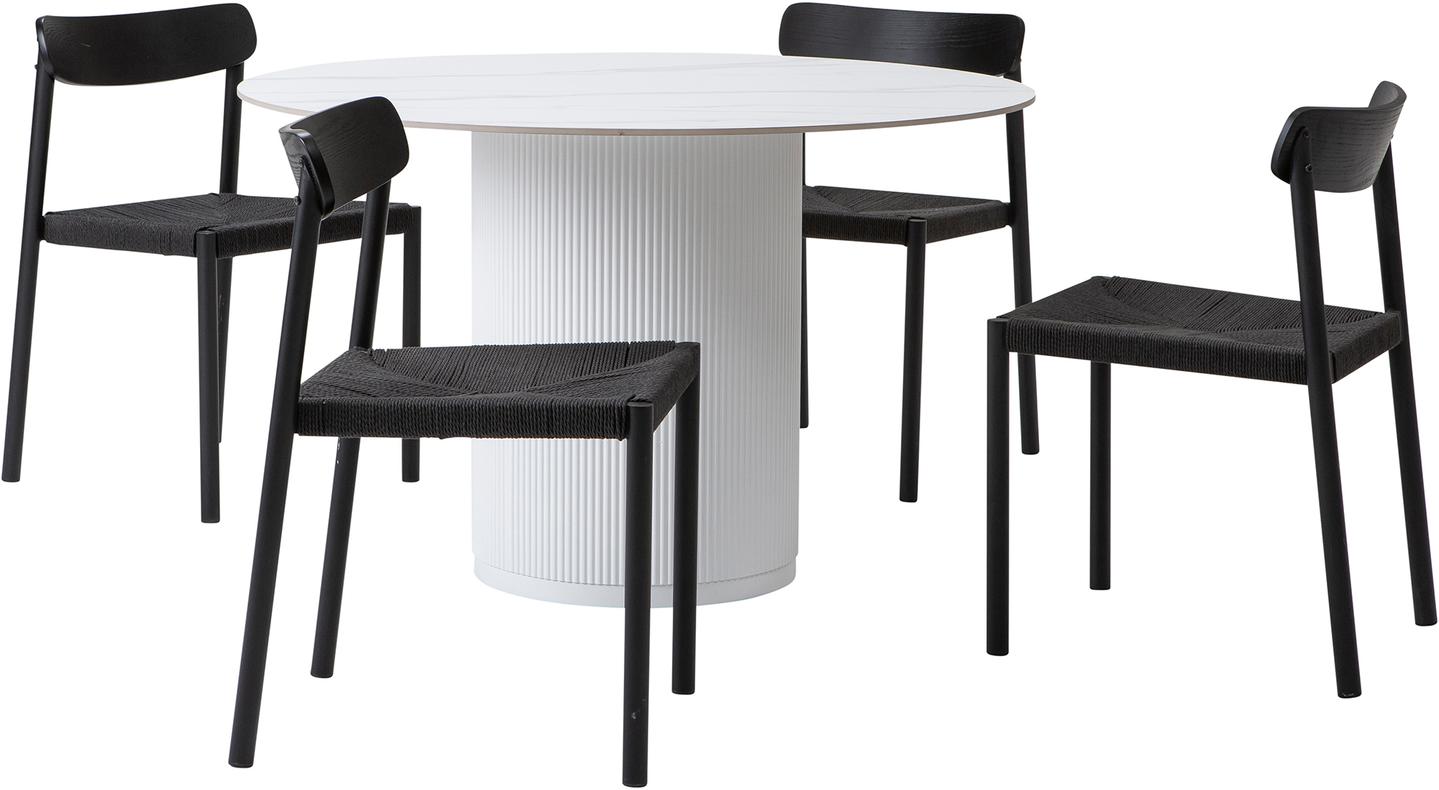 Kalida & Malmön söögilauakomplekt ümar 120cm neljale, valge/must