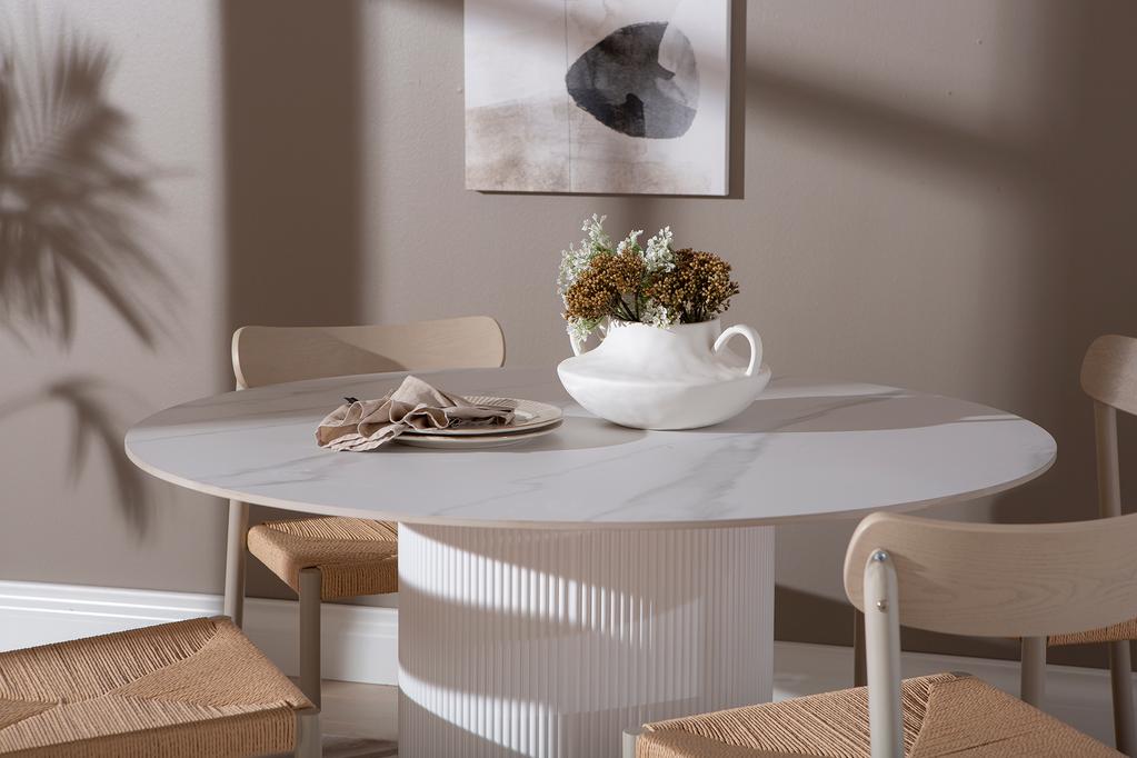 Kalida & Malmön söögilauakomplekt ümar 120cm neljale, valge/greige