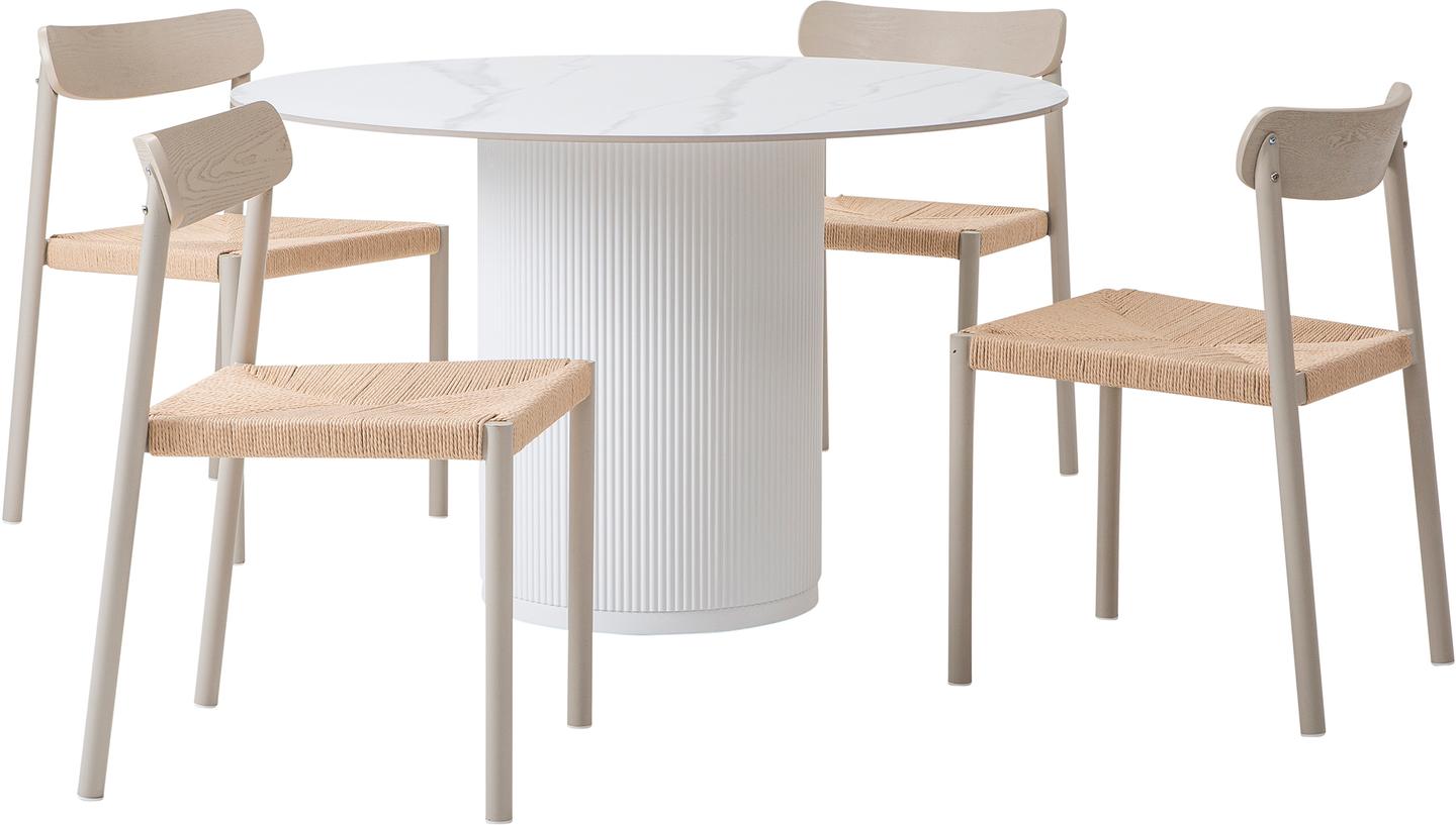 Kalida & Malmön söögilauakomplekt ümar 120cm neljale, valge/greige