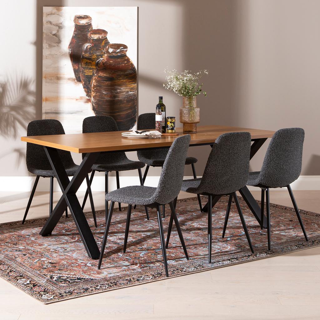 Cenni & Maria söögilauakomplekt 190x90cm kuuele, tamm (melamiin) / tumehall