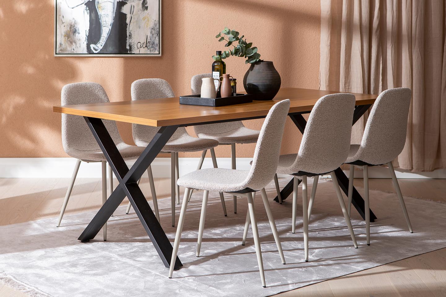 Cenni & Maria söögilauakomplekt 190x90cm kuuele, tamm (melamiin) / beež