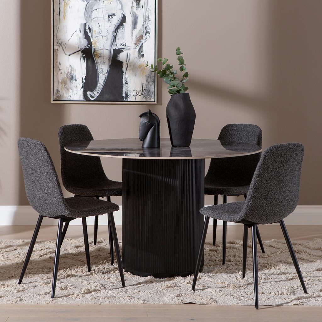 Kalida & Maria söögilauakomplekt ümar 120cm neljale, must/tumehall