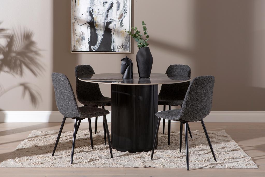 Kalida & Maria söögilauakomplekt ümar 120cm neljale, must/tumehall