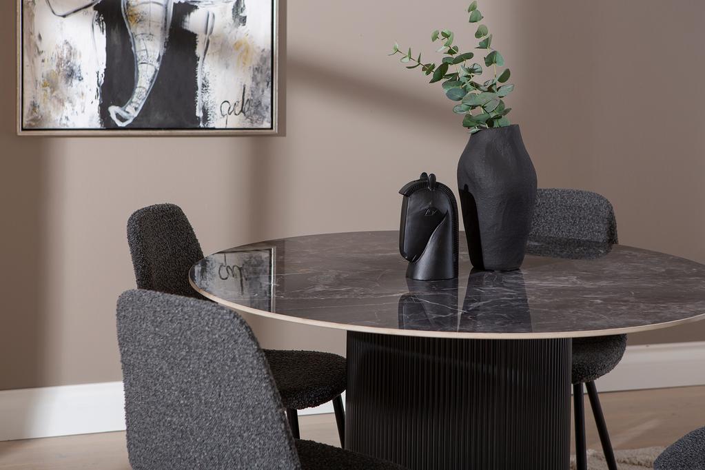 Kalida & Maria söögilauakomplekt ümar 120cm neljale, must/tumehall