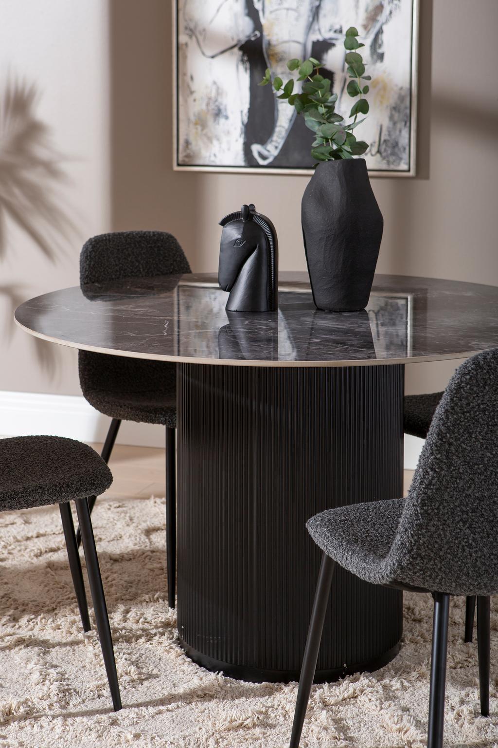 Kalida & Maria söögilauakomplekt ümar 120cm neljale, must/tumehall