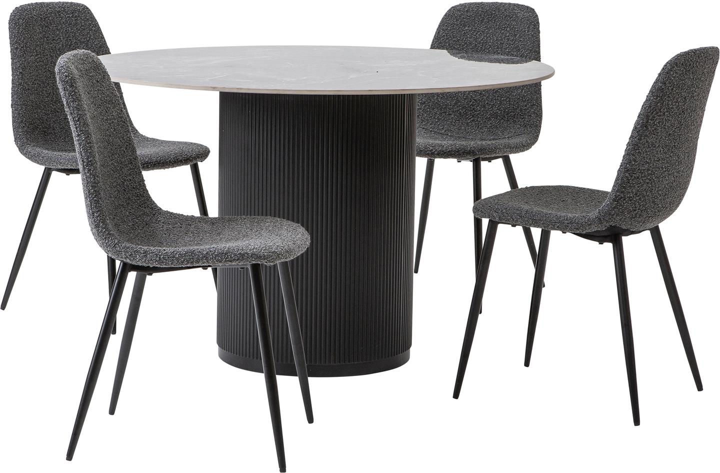 Kalida & Maria söögilauakomplekt ümar 120cm neljale, must/tumehall