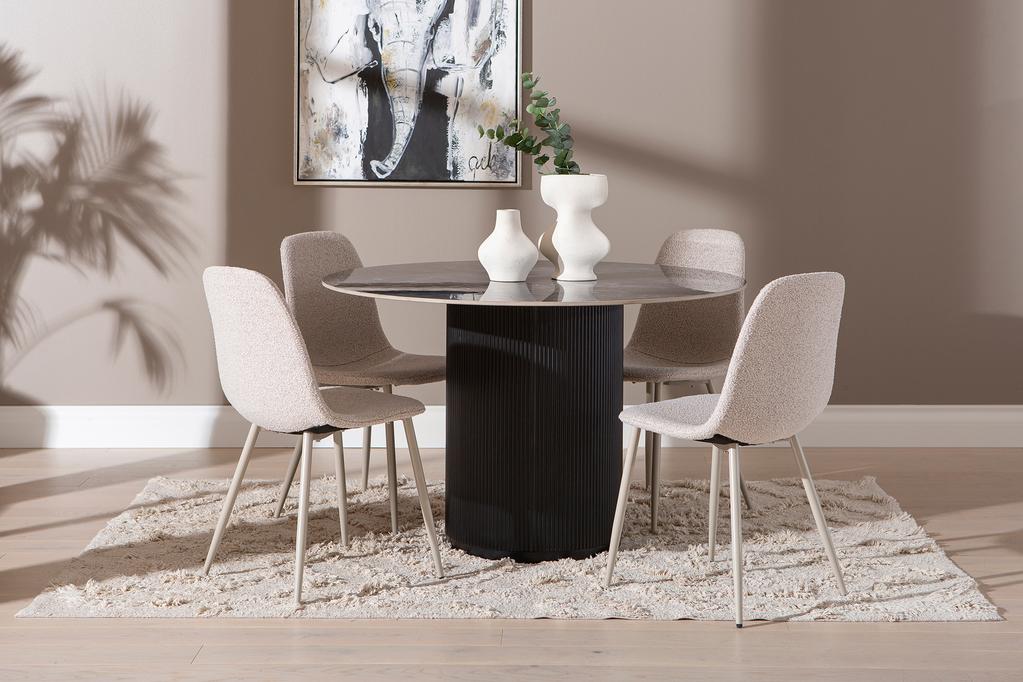Kalida & Maria söögilauakomplekt ümar 120cm neljale, must/beež
