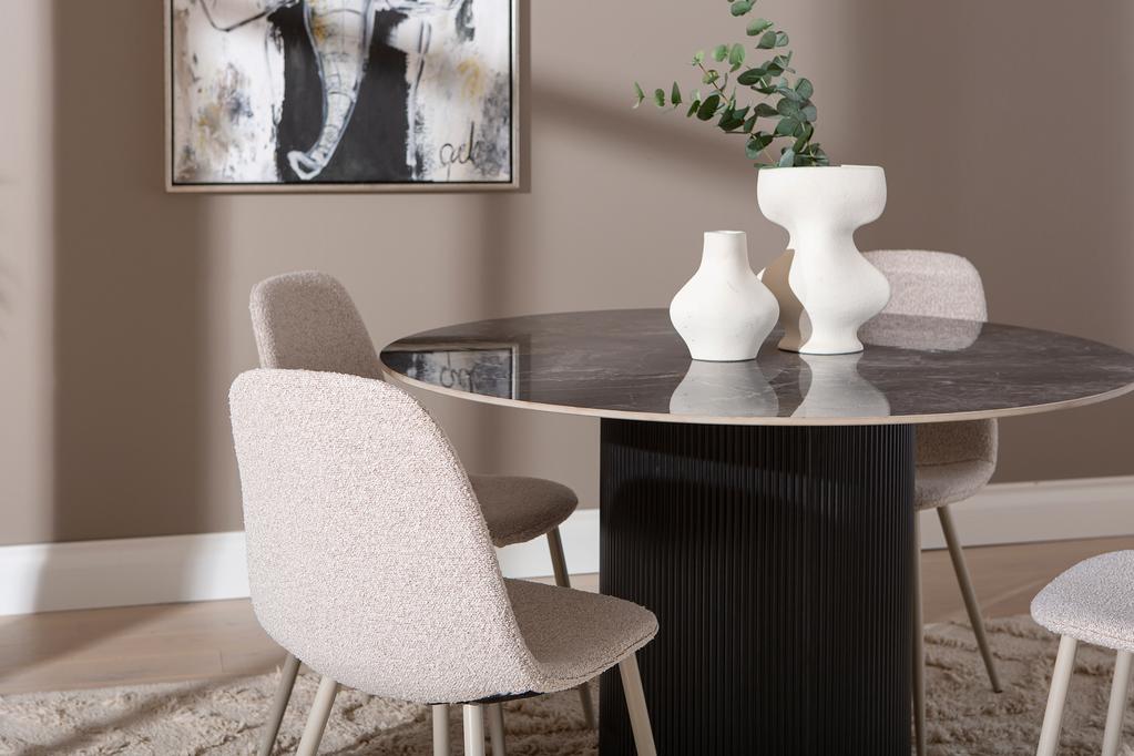 Kalida & Maria söögilauakomplekt ümar 120cm neljale, must/beež